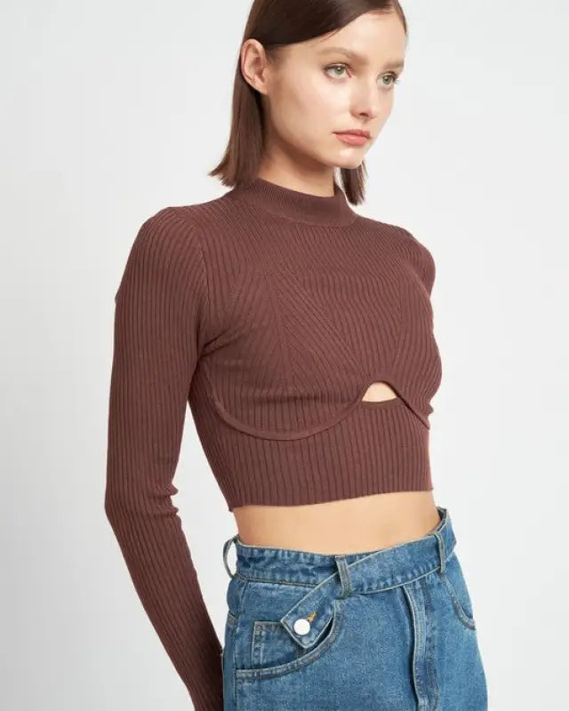 Mock Neck Crop Top With Cut Out