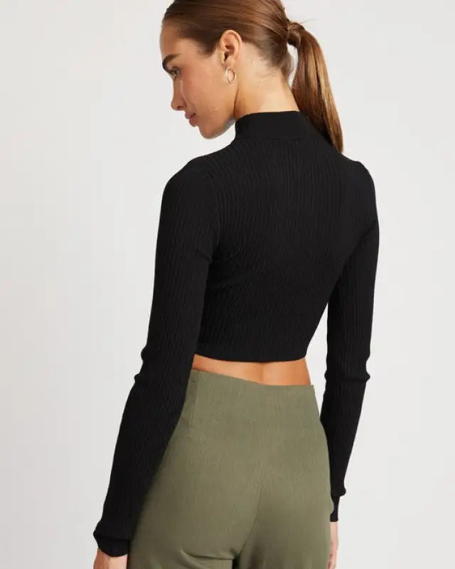 Mock Neck Crop Top With Cut Out