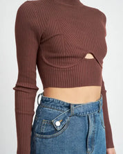 Mock Neck Crop Top With Cut Out