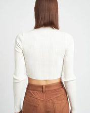 Mock Neck Crop Top With Cut Out