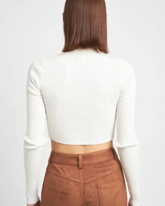 Mock Neck Crop Top With Cut Out