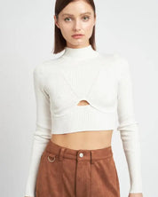 Mock Neck Crop Top With Cut Out