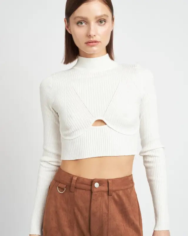 Mock Neck Crop Top With Cut Out