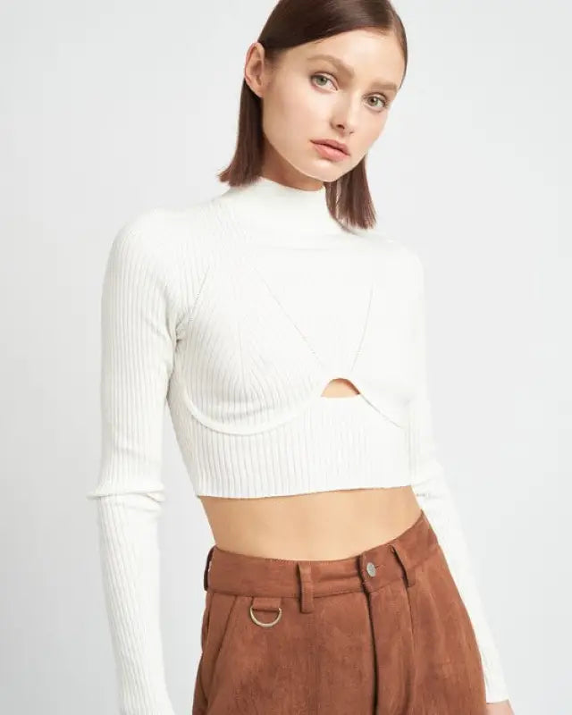 Mock Neck Crop Top With Cut Out