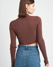 Mock Neck Crop Top With Cut Out