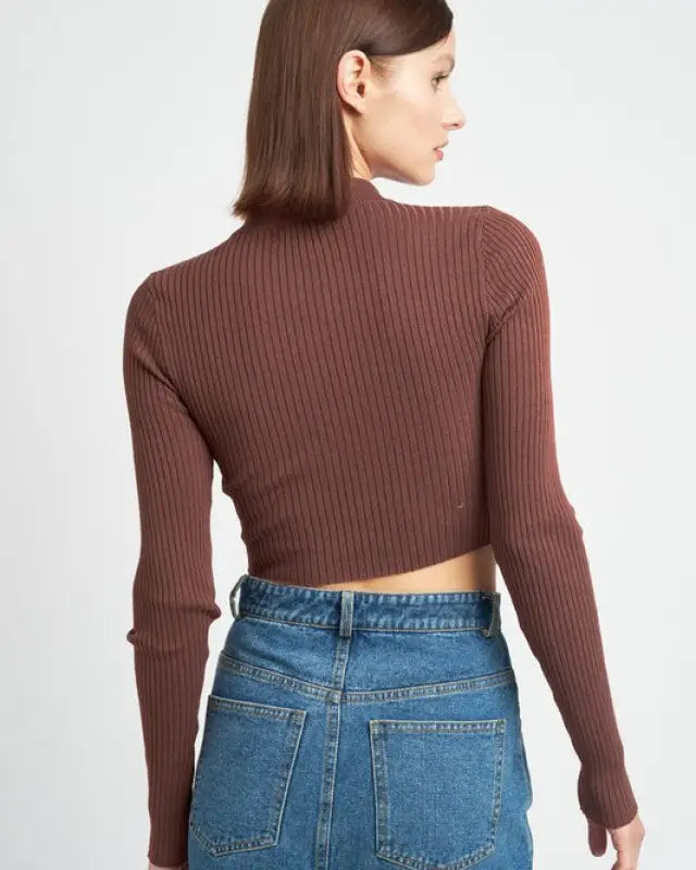 Mock Neck Crop Top With Cut Out