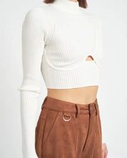 Mock Neck Crop Top With Cut Out