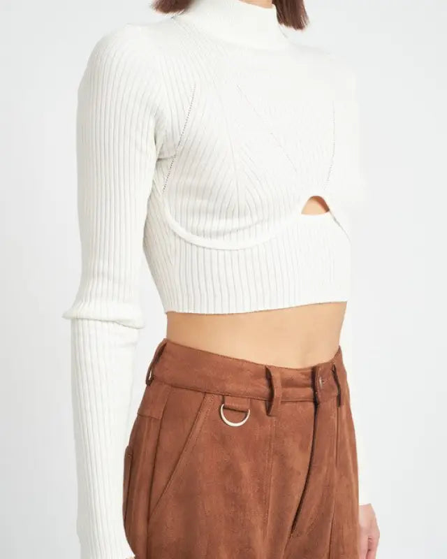 Mock Neck Crop Top With Cut Out