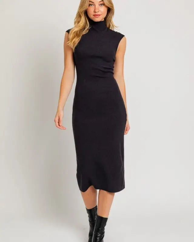 Mock Neck Sweater Midi Dress