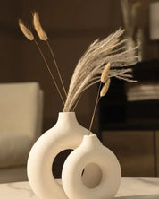 Modern Ceramic Vase Round Shape - 2 Pcs/Set As Shown / Sm/Lg