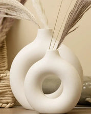 Modern Ceramic Vase Round Shape - 2 Pcs/Set As Shown / Sm/Lg