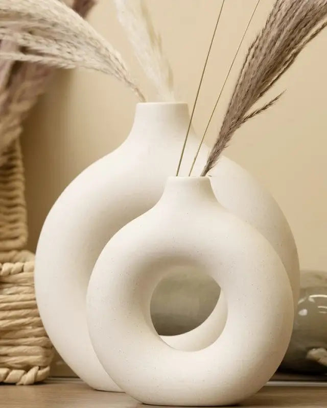 Modern Ceramic Vase Round Shape - 2 Pcs/Set As Shown / Sm/Lg