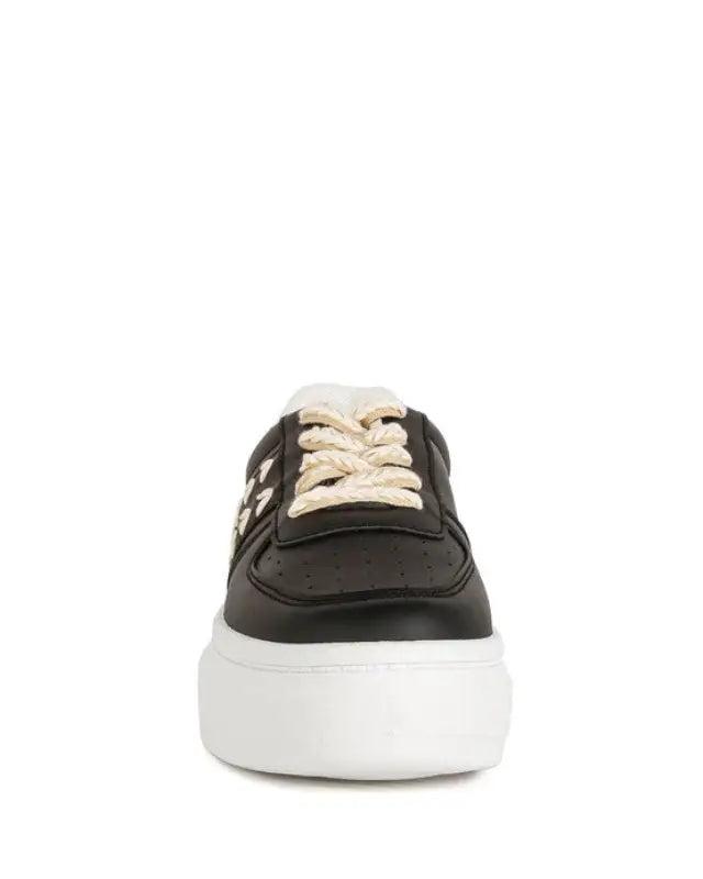 Monigue Faux Leather Cross Stitch Detail Sneakers