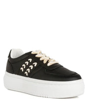 Monigue Faux Leather Cross Stitch Detail Sneakers - Black / Us-5 / Uk-3 / Eu-36