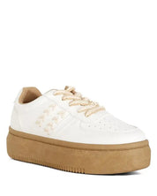 Monigue Faux Leather Cross Stitch Detail Sneakers - White / Us-5 / Uk-3 / Eu-36