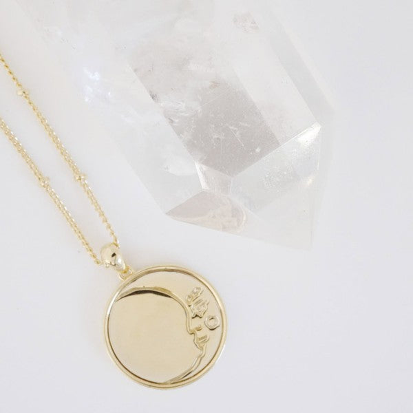 Moon Face Pendant Necklace - Gold / One Size
