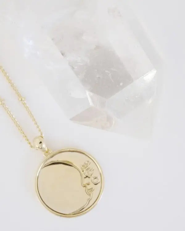 Moon Face Pendant Necklace - Gold / One Size