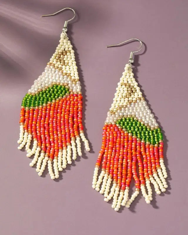 Moon over flower field seed bead earrings - Multi / one size