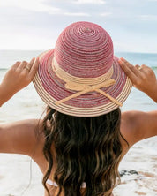 Multi-Stripe Bow Accent Bucket Sunhat - Berry / OneSize