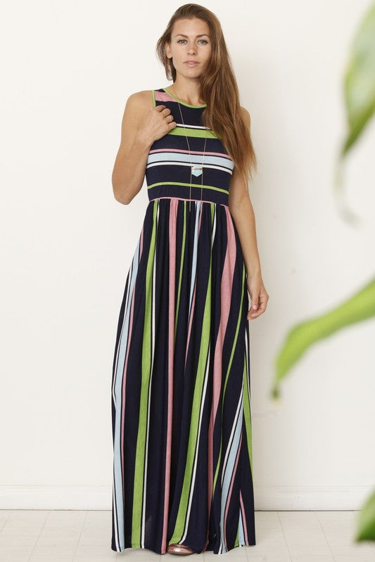 Multi Stripe Rainbow Maxi Dress
