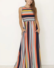 Multi Stripe Rainbow Maxi Dress