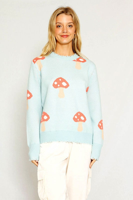 Mushroom knit sweater - Light Blue / S