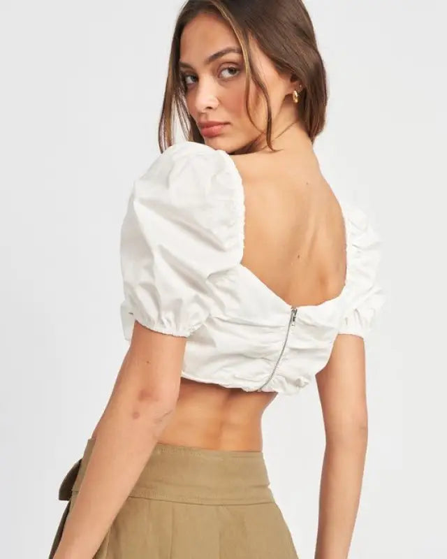 Natalia Puff Sleeve Crop Top With Ruched