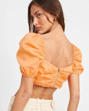 Natalia Puff Sleeve Crop Top With Ruched