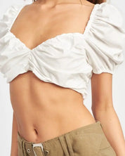 Natalia Puff Sleeve Crop Top With Ruched