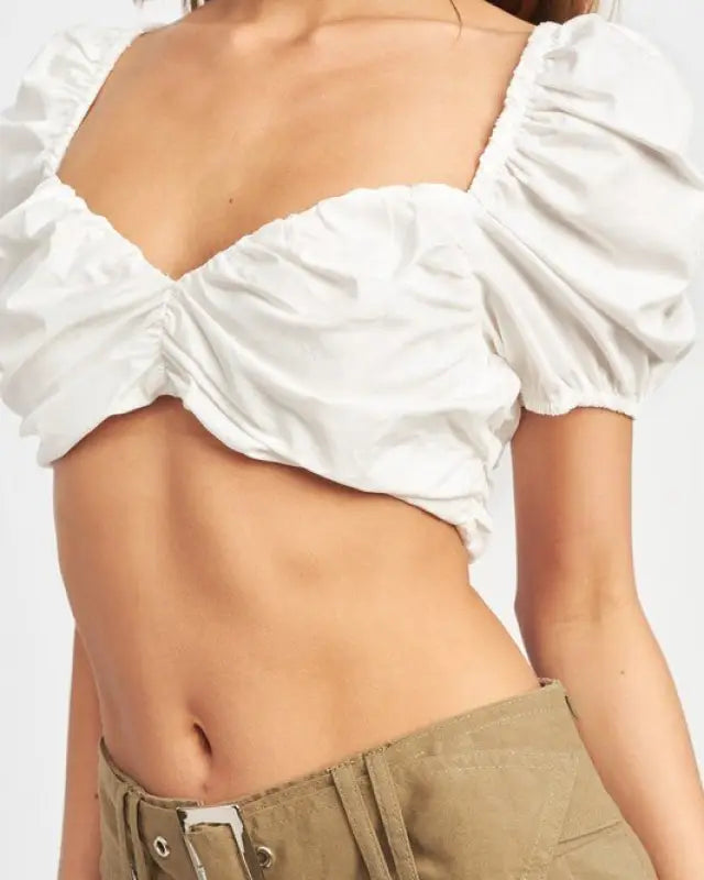 Natalia Puff Sleeve Crop Top With Ruched