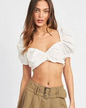 Natalia Puff Sleeve Crop Top With Ruched