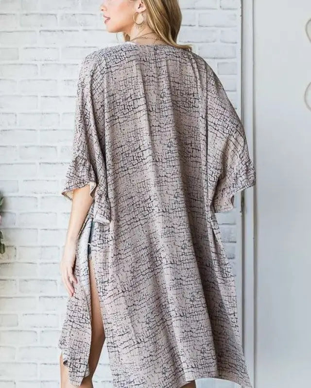 Natural Geo Print Mid Sleeve Kimono