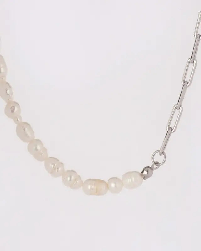 Natural pearl chain bracelet necklace set - sil - Silver / M