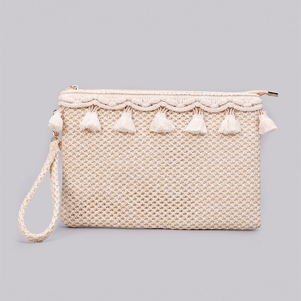Naya Crochet Tassel Clutch - Straw / OneSize