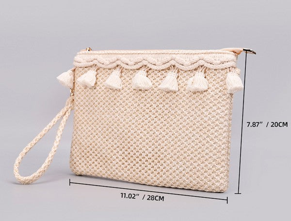 Naya Crochet Tassel Clutch - Straw / OneSize