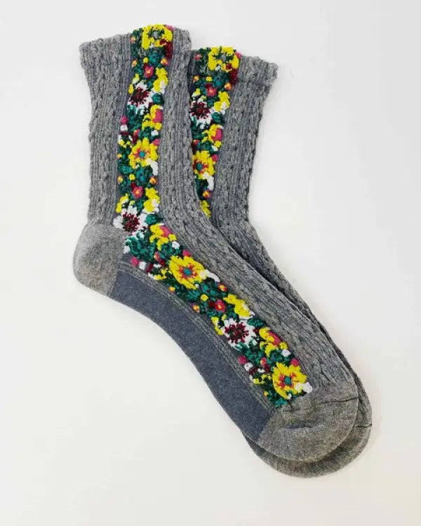 Noble Floral Beauty Socks - Gray / OS