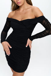 Off Shoulder Bodycon Mini Dress - BLACK / L