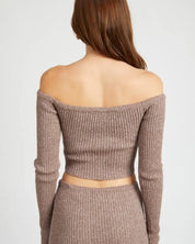 OFF SHOULDER LONG SLEEVE KNIT TOP