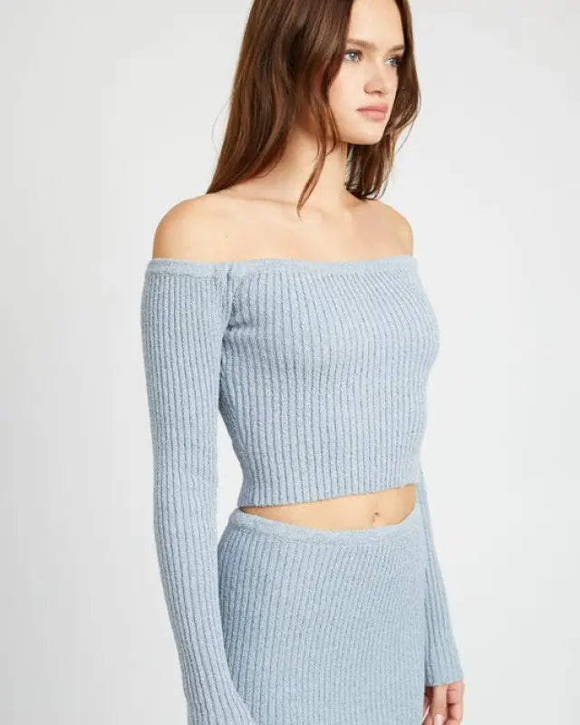 OFF SHOULDER LONG SLEEVE KNIT TOP