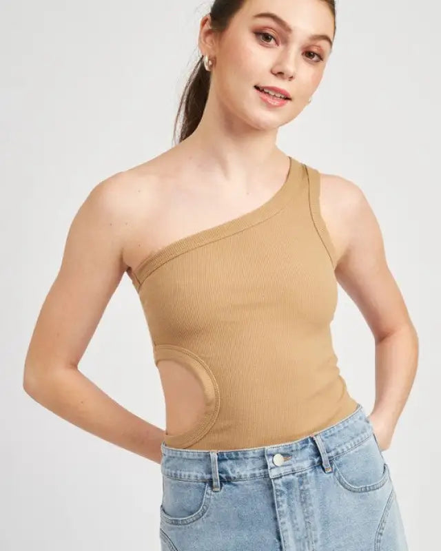 Off Sleeve Bodysuit With Side Cut Out