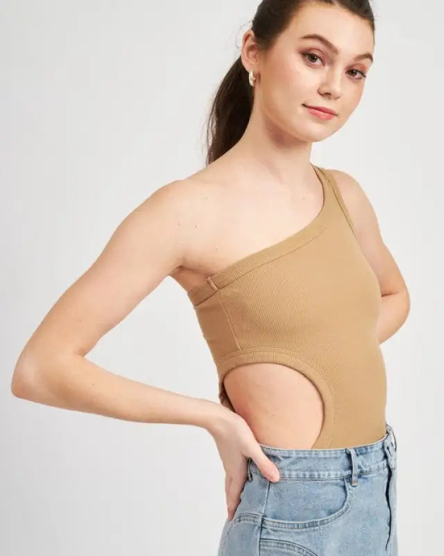 Off Sleeve Bodysuit With Side Cut Out