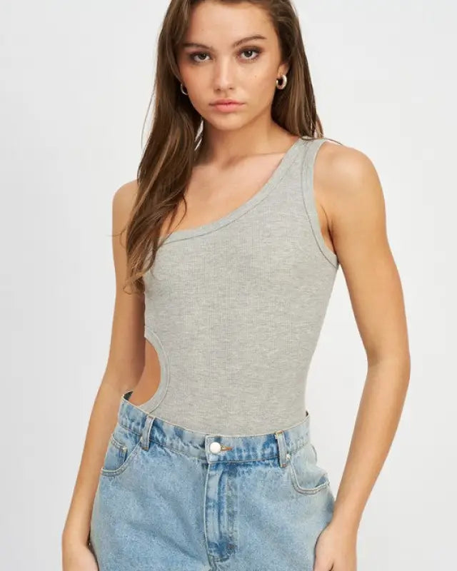 Off Sleeve Bodysuit With Side Cut Out