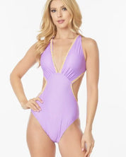 One - Piece Bathing Suit Side Cut - Out With Prints Ed - Lavender / S