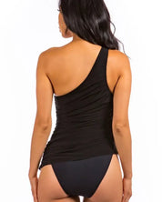 One piece single shoulder solid swimsuit with mesh