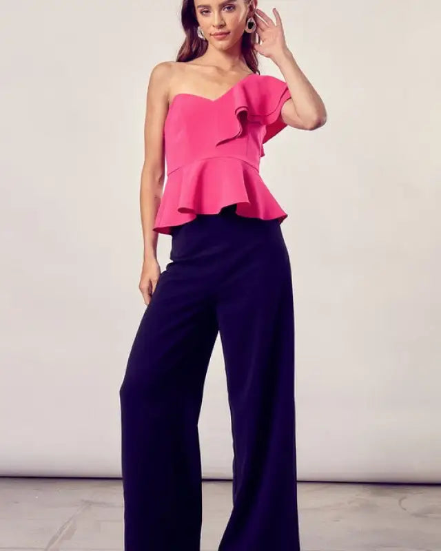 One Shoulder Ruffle Peplum Top