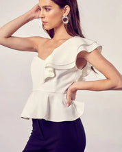 One Shoulder Ruffle Peplum Top