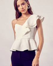 One Shoulder Ruffle Peplum Top