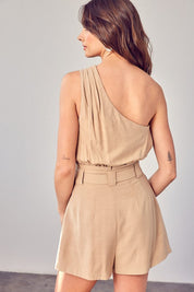 One Shoulder Self Tie Romper