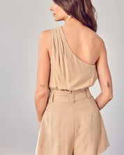 One Shoulder Self Tie Romper