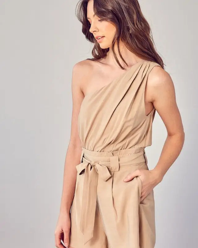 One Shoulder Self Tie Romper